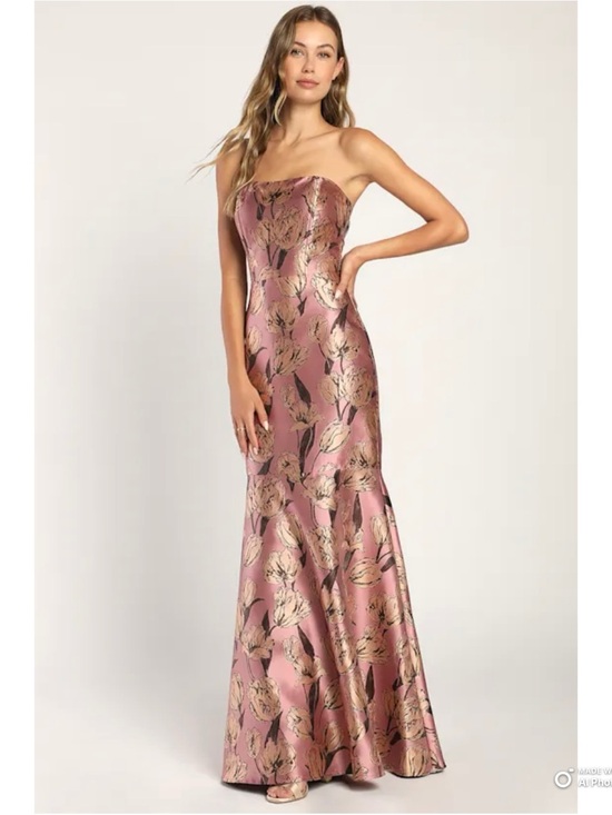 Lulus Dresses & Skirts - Lulus Large Gowning Around Mauve Floral Jacquard Strapless Maxi Dress NWT Formal